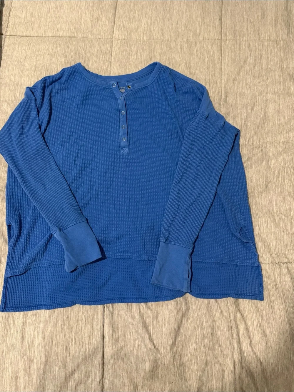 aerie Blue Waffle-Knit Henley Sweatshirt